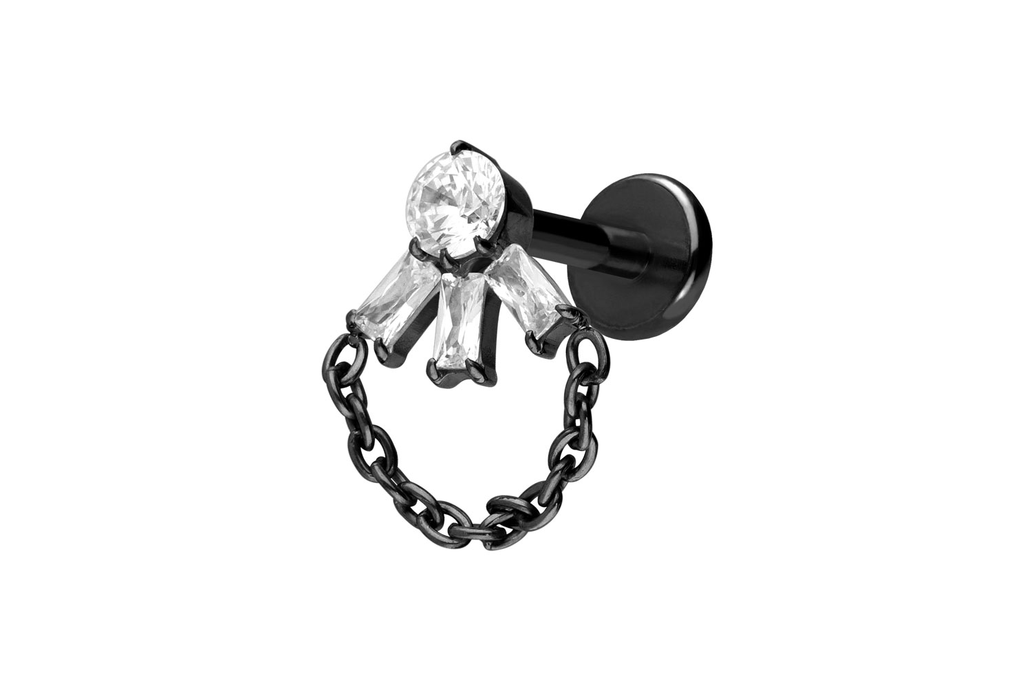 Titan Labret Piercing mit Push Fit LOTUSBLÜTE + KETTE